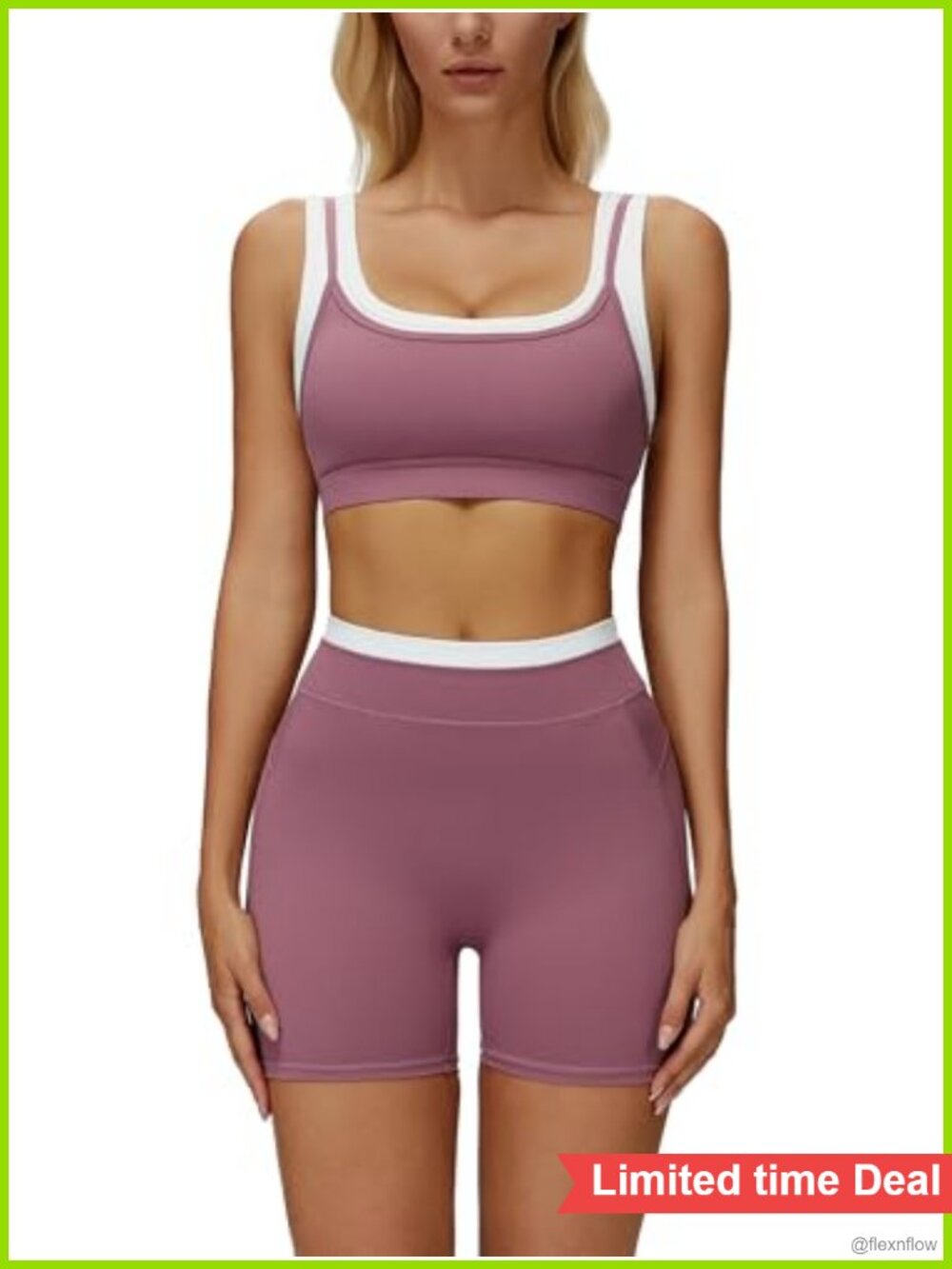 ABOCIW Womens 2 Piece Workout Set Square Neck Sports Bra Biker Shorts